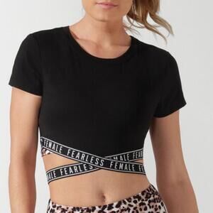 Lorna Jane Fearless Cropped Active Tee Black | Size Small
